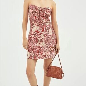 Anthropologie Floral Strapless Cotton Dress - Red and Cream New w tags Small